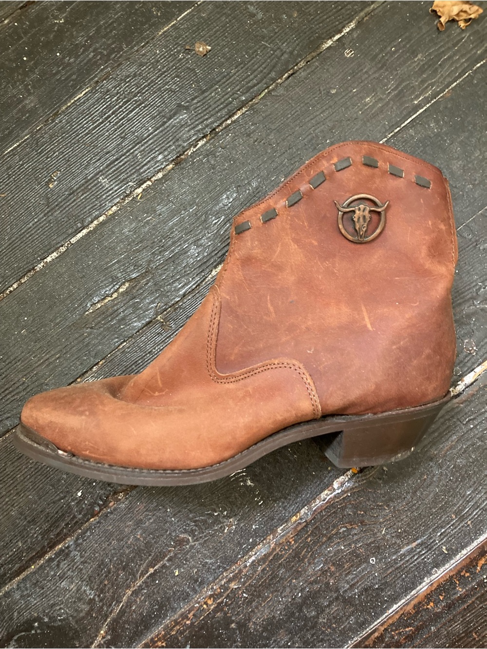 Capezio Cognac Tan Brown Leather Western Ankle Bootie